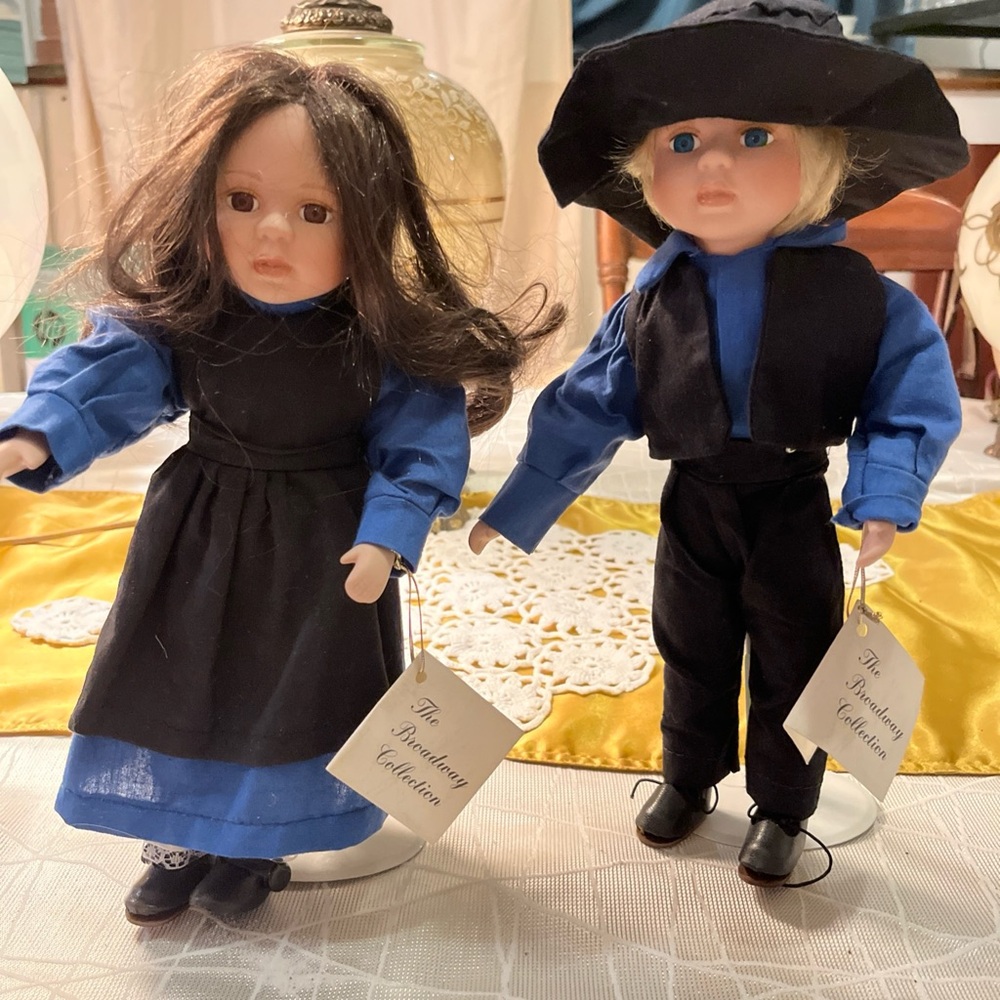 Porcelain Doll Set with Blue and Black Outfits